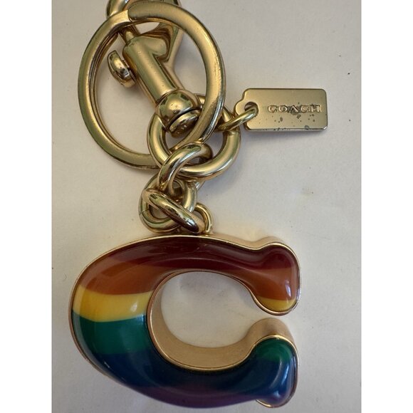 Coach Rainbow Pride 3D Signature C Bag Charm Keychain Key Fob Gold EUC - Picture 2 of 2